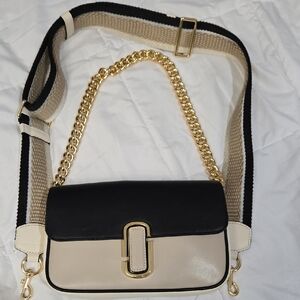 Marc Jacobs Black and Cream Crossbody with Gold Chain